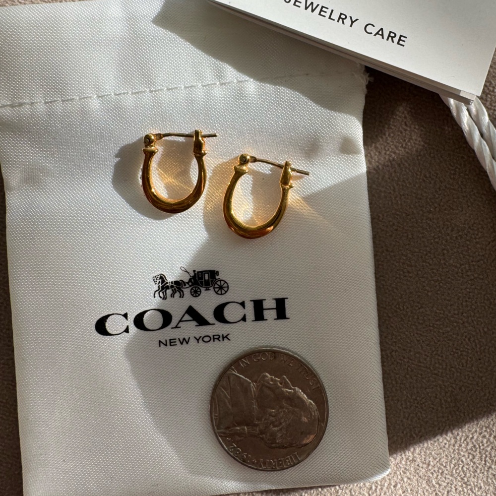 Coach Rose Gold Plated Pavé Signature U-Shaped Huggie Earrings - Picture 7 of 7